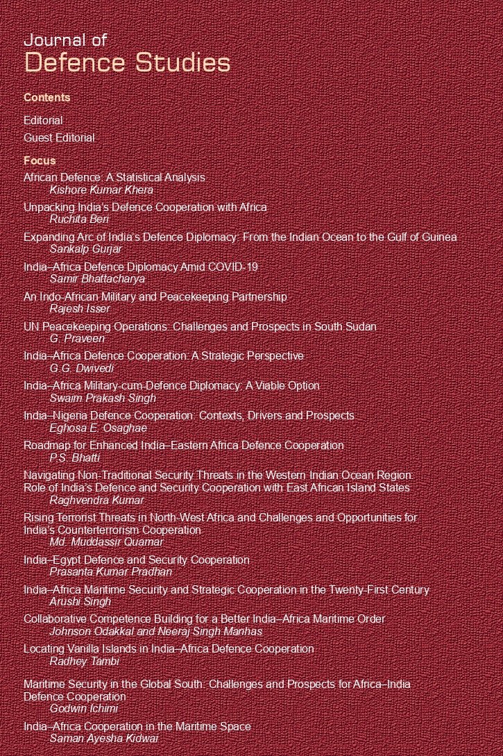 Special Issue of MP-IDSA #Journal of #Defence Studies titled 'India-Africa Defence Cooperation' (Vol. 17, No. 3, July-September 2023) is out! Available at idsa.in/jds/17_3_2023