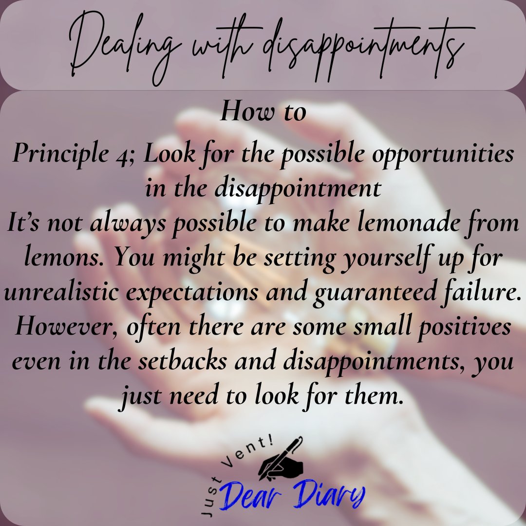 DearDiary_KE's tweet photo. Dealing with disappointments, Possible Opportunities #day5 #howto #dealingwith #disappointment #deardiaryke #solutions #mentalhealth #mentalhealthawareness #learningaboutmentalhealth #mensmentalhealth #womensmentalhealth #depression #anxiety #ADHD #PTSD #possible #opportunities https://t.co/NYy8iaPsx2