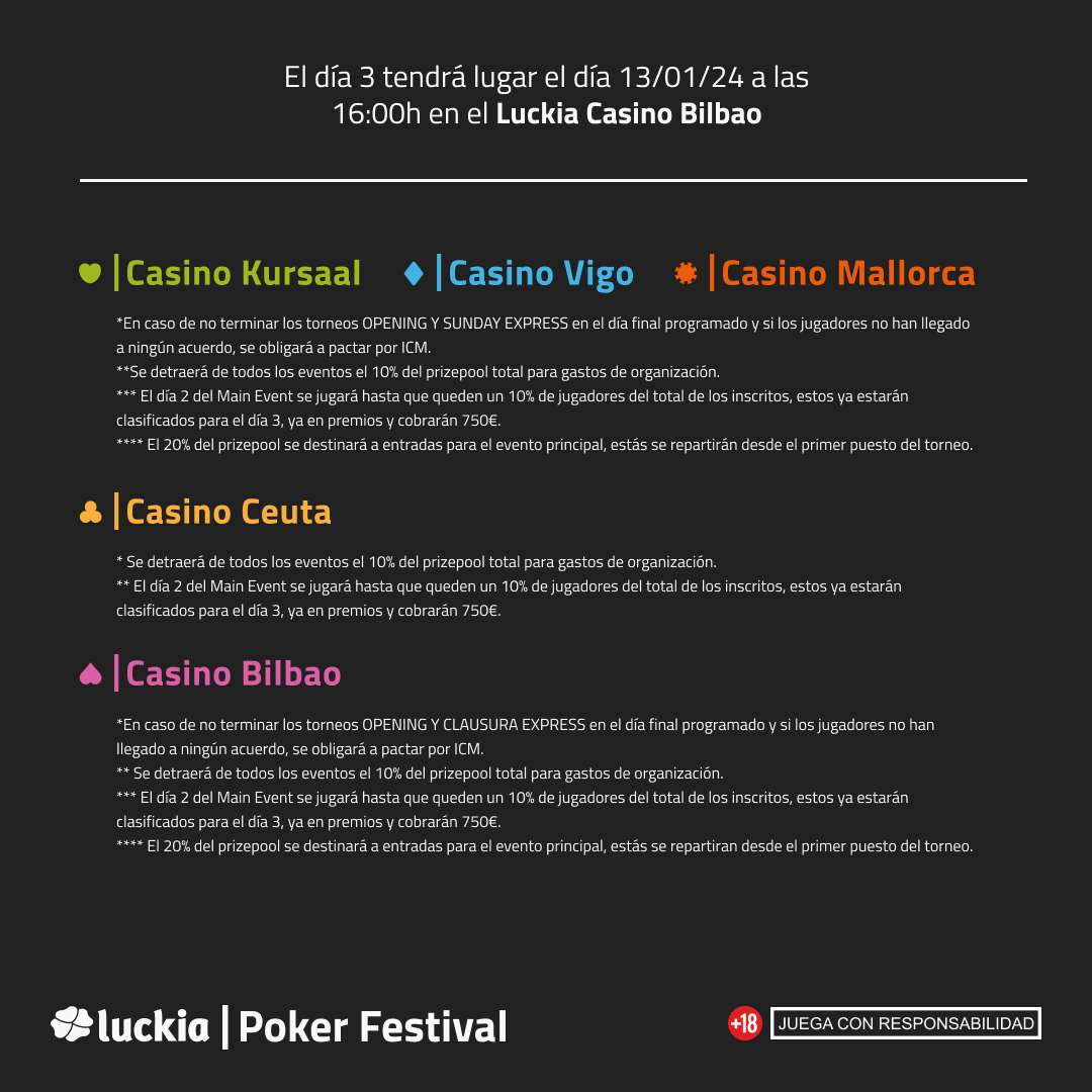 LuckiaPokerFest's tweet photo. La última parada y la fase final del LPF va a ser histórica 💥
¿Todavía no te has apuntado? 😱 Se celebrará del 8 al 14 de enero de 2024 y las inscripciones aún están abiertas. Consulta toda la información en https://t.co/iARUoPOLcj #LPF23 #LuckiaPokerFestival https://t.co/LlXx9N7FeJ