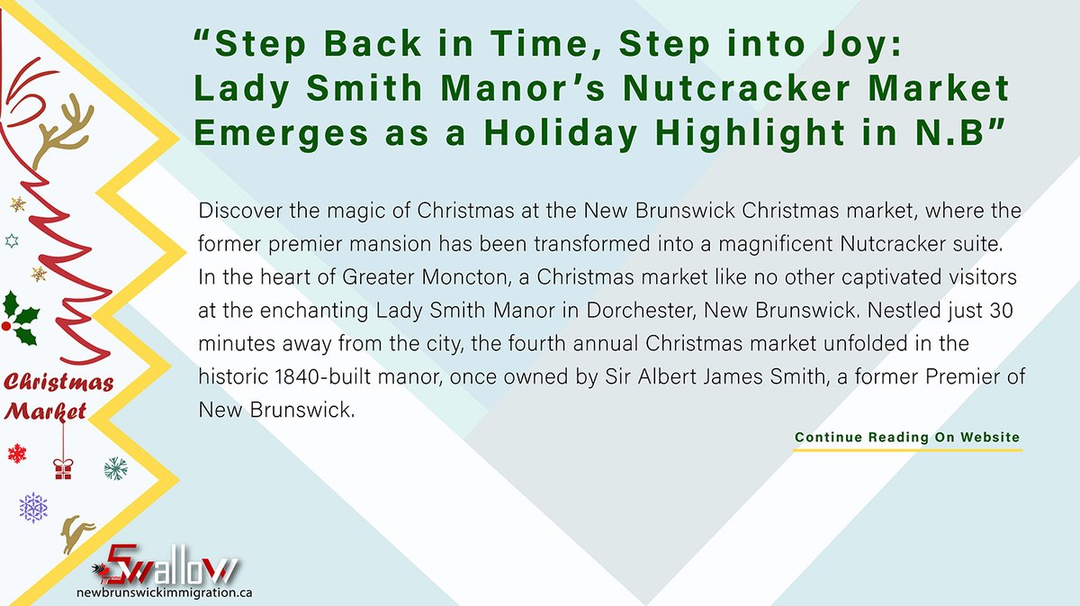 NewbrunswickCa's tweet photo. “Step Back in Time, Step into Joy: Lady Smith Manor’s Nutcracker Market Emerges as a Holiday Highlight in N.B”
#newbrunswickchristmas #nutcrackersuite #moncton #christmasmarket #ladysmith #ManorinDorchester #annualchristmasmarket #AlbertJamesSmith #miriamandrews #StevenTrites https://t.co/x88JCyG6WU