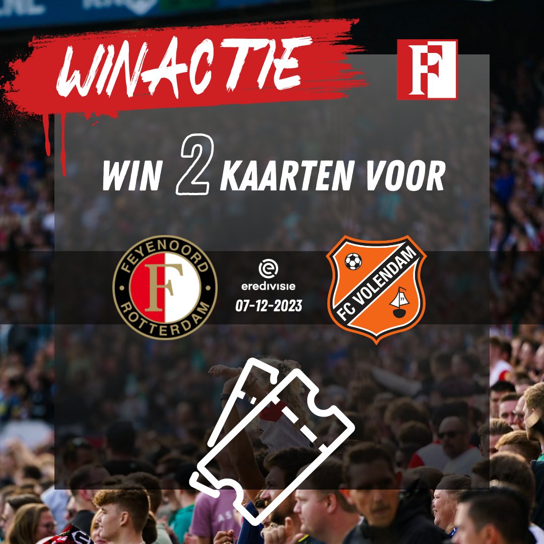 We verloten 2 kaarten voor de wedstrijd Feyenoord - Volendam!

🫵 Like deze post en laat als reactie achter met wie jij graag de kaartjes deelt.

⚠️Alleen leden maken kans om te winnen. 

De winnaar krijgt dinsdagmiddag na 15.00u bericht van ons.