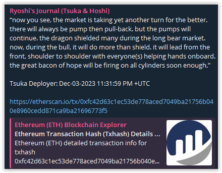 RigzinTeundroup's tweet photo. $TSUKA &amp; $HOSHI Dev new message 🔥

- confirming market reversal is legit
- reminding it will come with pumps &amp; pull-back
- reassuring we'll be doing great
- manifesting he's watching &amp; cooking
- calling all hands onboard to be ready to help

Be bold in your actions #WeAreRyoshi https://t.co/GxIvSgUXGy
