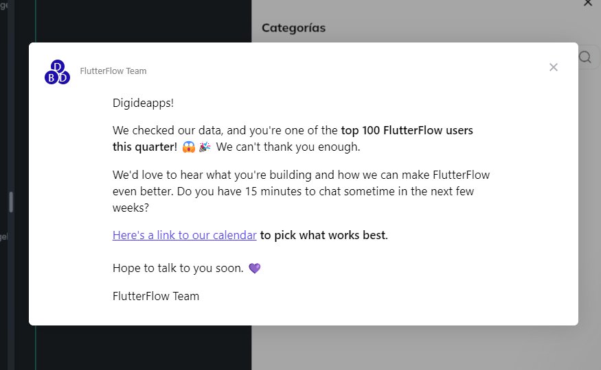 Franciscolowcod's tweet image. Al parecer estamos dentro del top 100 usuarios de @flutterflow este trimestre. Pero ese dato es irrelevante, lo que me llena de emoción es que gracias a la confianza de nuestros clientes podemos utilizar esta increíble herramienta todos los días durante todo el día #flutterflow