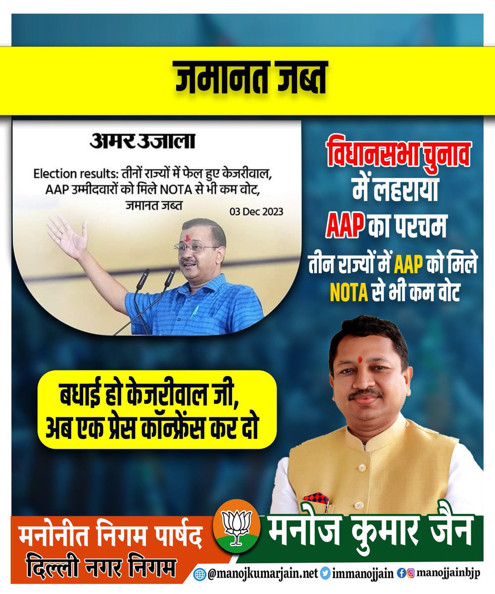 immanojjain's tweet image. ज़मानत ज़ब्त करवाने में AAP ने फिर बनाया रिकॉर्ड! 

वाह केजरीवाल वाह!

#Kejriwalfail👎 #AAPExposed
#SameonAAP #CurreptioninAAP 💸