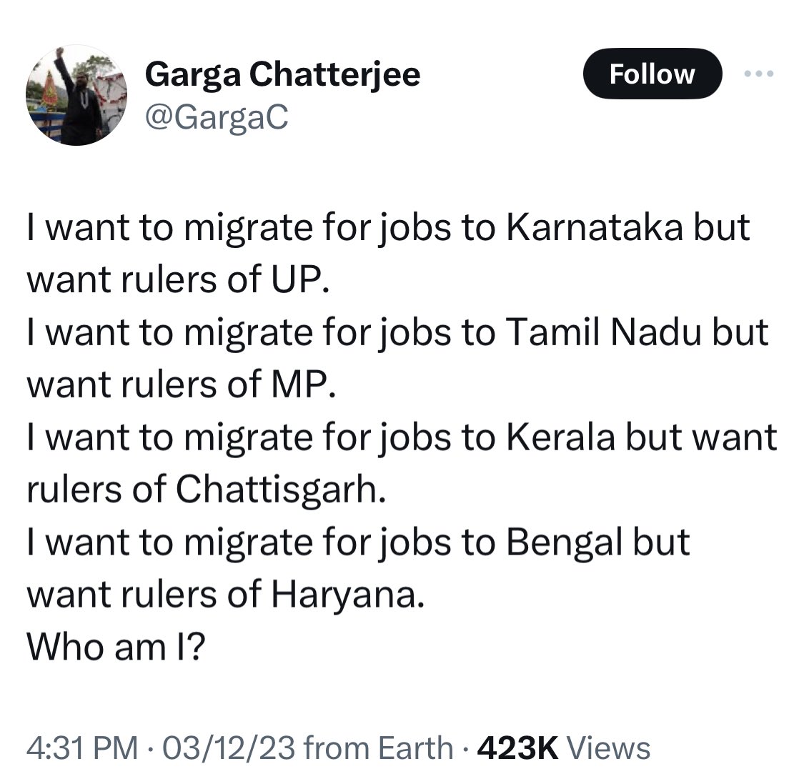 ShefVaidya's tweet photo. Just curious. WHO migrates for jobs in West Bengal? Every sensible Bengali I know can’t wait to migrate out in search of better employment! The only people who migrate to West Bengal out of their own free will are Bangladeshi illegals who are promised voter IDs by @MamataOfficial https://t.co/u7re33vHbx