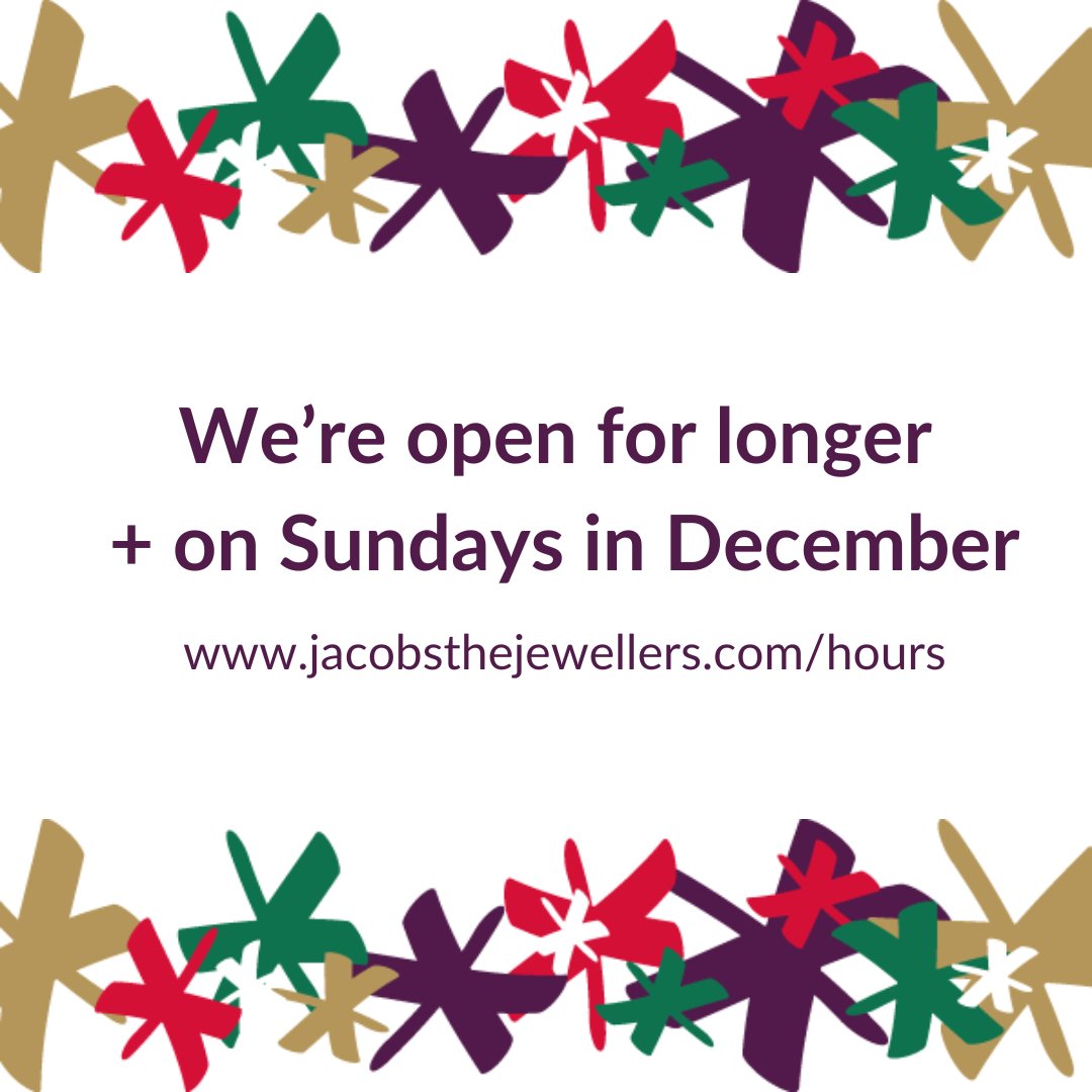 Head over to jacobsthejewellers.com/hours to see our Sunday opening times in December, and late night Thursdays. #SundayOpeningTimes #LateNightThursdays