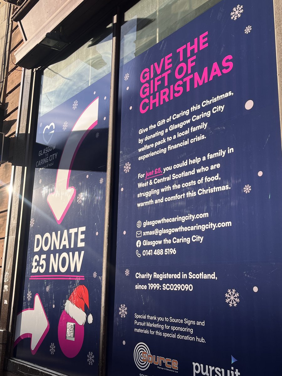 “TAP TO DONATE” CITY SHOP MAKES IT EASIER THAN EVER TO SUPPORT GLASGOW FAMILIES IN CRISIS THIS WINTER! 🎁❤️ Glasgow Caring City will have a presence at 43 Hope Street, Glasgow, were passers-by can donate £5 to their Christmas appeal, ‘Tis The Season To Be Caring.