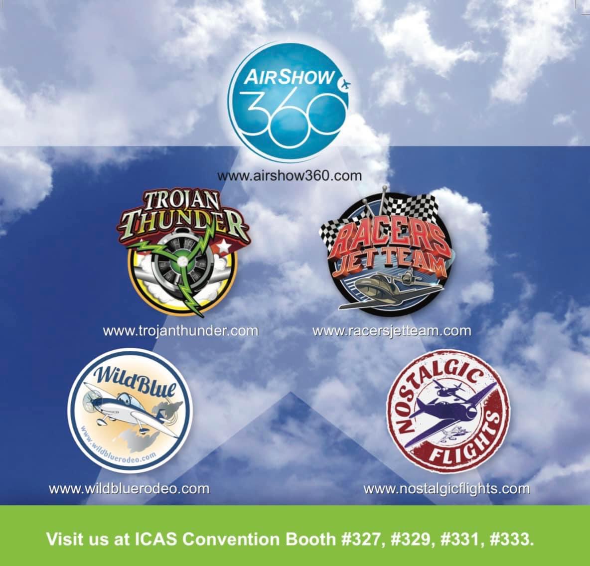 Attending Int’l Council of Air Shows Convention Dec 3-7 in Las Vegas? Find Pilot Jerry “Jive” Kerby  in Booths 327-333 with Announcer Lunar Sawyer, AirShow360, Trojan Thunder, Racers Jet Team, Wild Blue Rodeo, &amp; Nostalgic Flights.

#airshowannouncer #airshowperformer #airshow360