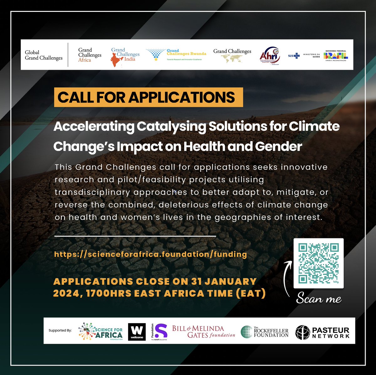 We invite innovators who will address climate change's impact on health, agriculture, and gender. Together, we are harnessing the power of science to address climate-related challenges. Interested? Find out how you can submit a proposal 🔗 bit.ly/3GoM9Og #ClimateChange
