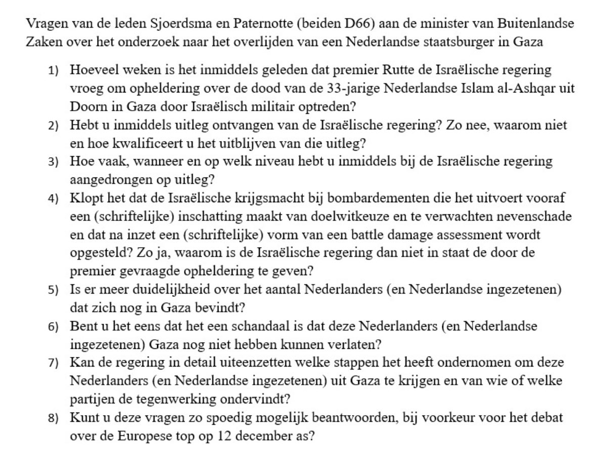 Vragen met @jpaternotte om opheldering te krijgen over de omgekomen Nederlandse in Gaza en over de nog vastzittende Nederlanders in Gaza 👇