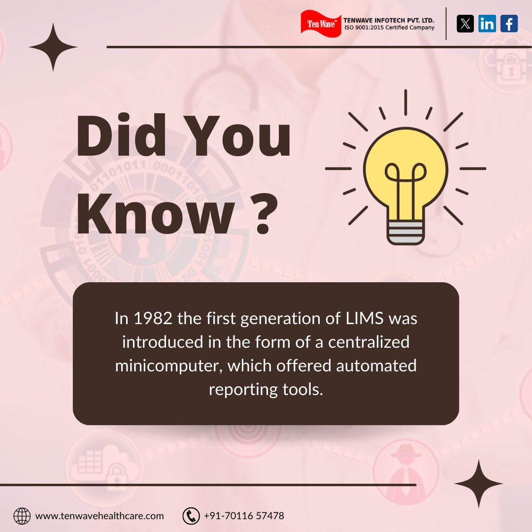 Tenwave_India's tweet image. LIMS was introduced in 1982
.
Book a Free Demo Today!
.
#DidYouKnow #facts #labsoftware #LIMS #hospitalsoftware #hms #ERP #hospitalerp #tenwaveinfotech #tenwaveinfo #HealthcareIT #EnterpriseSolutions #hospitals #telehealth #telemedicine #SaaS