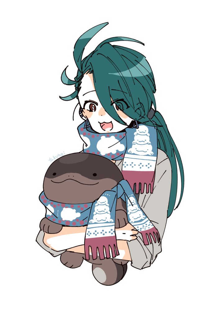 rika (pokemon) 1girl scarf long hair holding green hair smile white background  illustration images