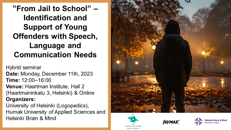 🧠Kehityksellinen kielihäiriö vaikuttaa mm. 
⏺️puheen tuottoon ja ymmärtämiseen
⏺️kerronta- ja keskustelutaitoon
⏺️lukemis- ja kirjoittamistaitoon 
Puheterapialla voidaan kuntouttaa näitä taitoja  #koulutus #tutkimus #puheterapeutit
Hybridi seminaari
▶️helsinkibrainandmind.fi/fromjailtoscho…