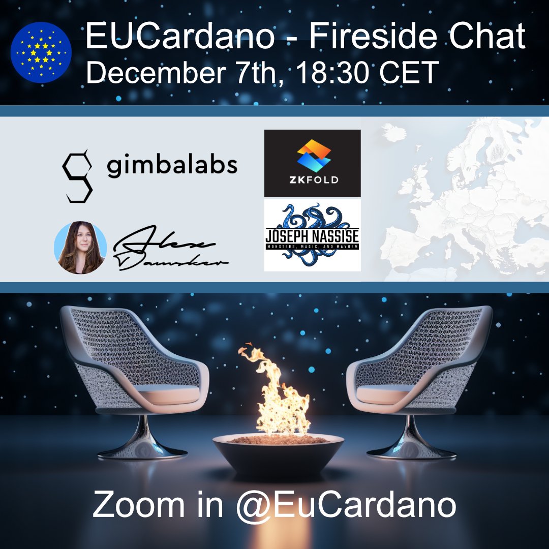 EuCardano's tweet image. 1/n #SaveTheDate &amp;amp; #RT!

The next EU Fireside Chat is on Dec 7th, 18:30 CET

Learn more about building on #Cardano with great #narrative and a #compliant mindset! ❤️

Meet the leading voices of

@gimbalabs
@zkFold
@Jnassise
@AlexDamsker
🌱 #CardanoCommunity what a gift! 🎁