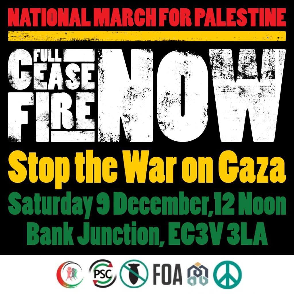 📢 All out this Saturday for the next National March for Palestine! 📍Assemble 12 noon, Bank Junction, #London Israel's bombing of Gaza has killed more than 15,000 with thousands more missing and displaced. We need a lasting #CeasefireNOW! Details: cnduk.org/events/nationa…