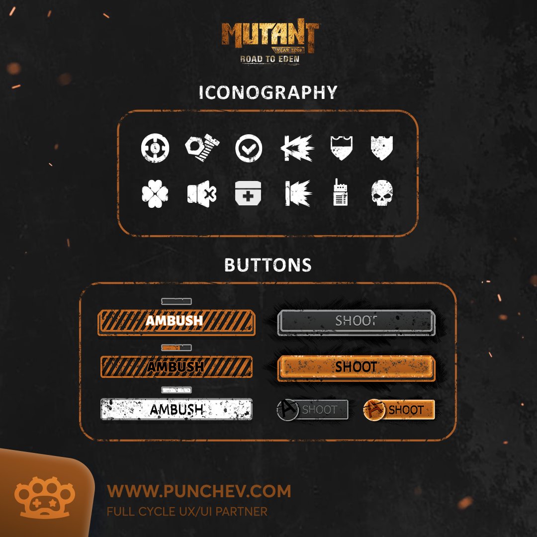Dive into the post-apocalyptic world of 'Mutant Year Zero: Road to Eden' and explore the grungy iconography and buttons that guide your journey. Every symbol and button press is a key to survival in this adventure. 

#Iconography #Design #GameDev #UXUI #InterfaceDesign
