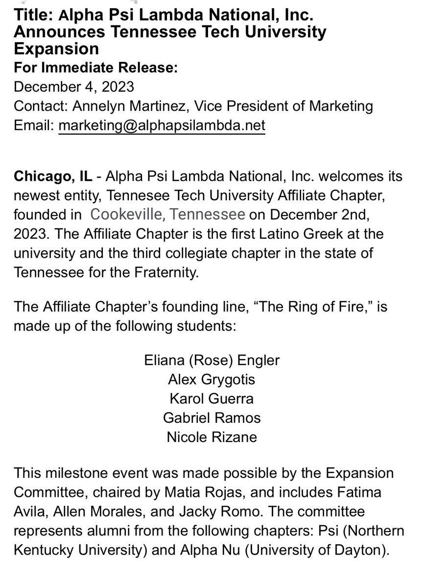 Congratulations to the founding line “The Ring of Fire” at Tennessee Tech! We are proud of our newest Affiliate Chapter!💛🤍 Bienvenidos a la familia! To read more about our new affiliate chapter head over to The A-Psi blog: alphapsilambda.net/blog  #apsi #staynoble #familia