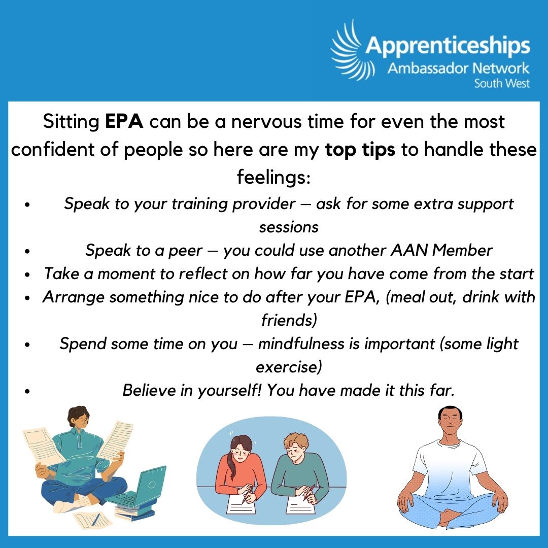SouthWestAAN's tweet image. Going into your End Point Assessment can be nerve-wracking; here are some ways to deal with some of those feelings! 📚🎓

#EndPointAssessment #SWAAN
