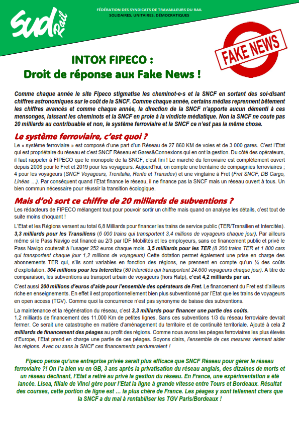 Fede_SUD_Rail's tweet photo. ‼️ Le bashing #cheminot est un exercice très utilisé pour parler du #ferroviaire français. Nous ne laisserons pas stigmatiser gratuitement les cheminotes et cheminots.
📢#FIPECO a encore beaucoup de travail si elle veut avoir une analyse réellement indépendante.
#SNCF https://t.co/PWSiqpLtkg