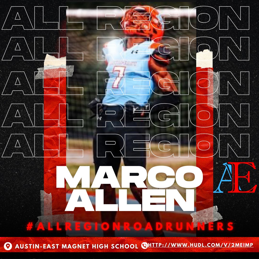 Austin-East Football (@ae_roadrunners) on Twitter photo Congrats <a href="/marco865xx/">Demarcus Allen</a> Very much desrved! Played ANY where we needed him and excelled. 11 TDs, 1263 Total Yards, 48 Tackles, and 5 Forced Turnovers. Great things are in your future! <a href="/AE_Athletics/">Austin-East High School Athletic Dept.</a> Check the Hudl link in the graphic! Congrats <a href="/marco865xx/">Demarcus Allen</a> Very much desrved! Played ANY where we needed him and excelled. 11 TDs, 1263 Total Yards, 48 Tackles, and 5 Forced Turnovers. Great things are in your future! <a href="/AE_Athletics/">Austin-East High School Athletic Dept.</a> Check the Hudl link in the graphic!