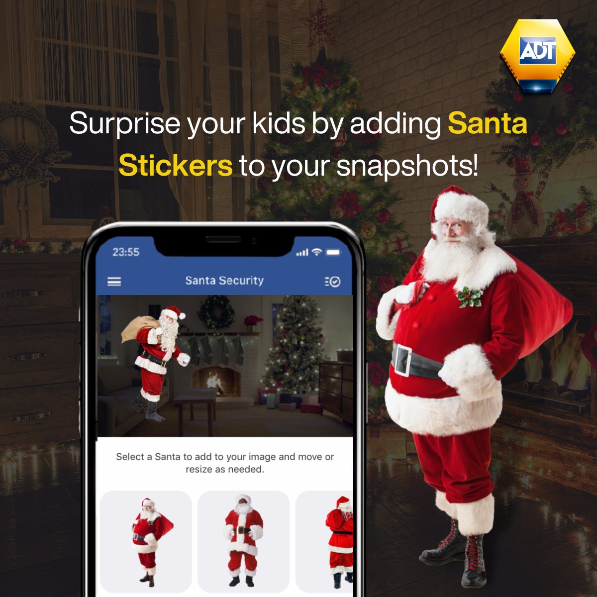 Even Santa won't escape being caught on camera! Available for all ADT Smart Home customers with cameras via the ADT Smart Services app.🎅 Here's how to add Santa to your snapshots: bit.ly/419boOi #santa #MerryChristmas #SantaClaus