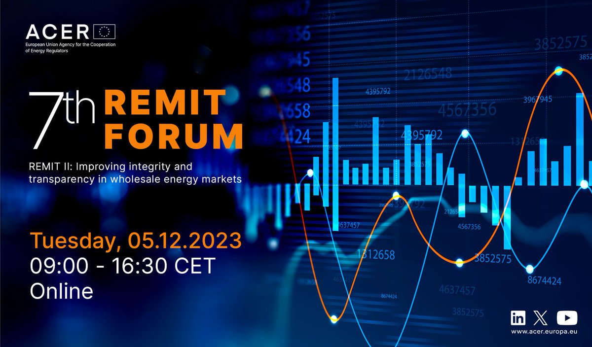 📢At 9 we'll dive into changes & challenges brought by the #REMIT revision with: 🗣️Maria da Graça Carvalho, MEP 🗣️Mechthild Wörsdörfer, DG ENER 🗣️Clara Poletti, ACER BoR Chair @ARERA_it @mgracacarvalho @Europarl_EN @Mworsdorfer @Energy4Europe Read more🔗acer.europa.eu/public-events/…