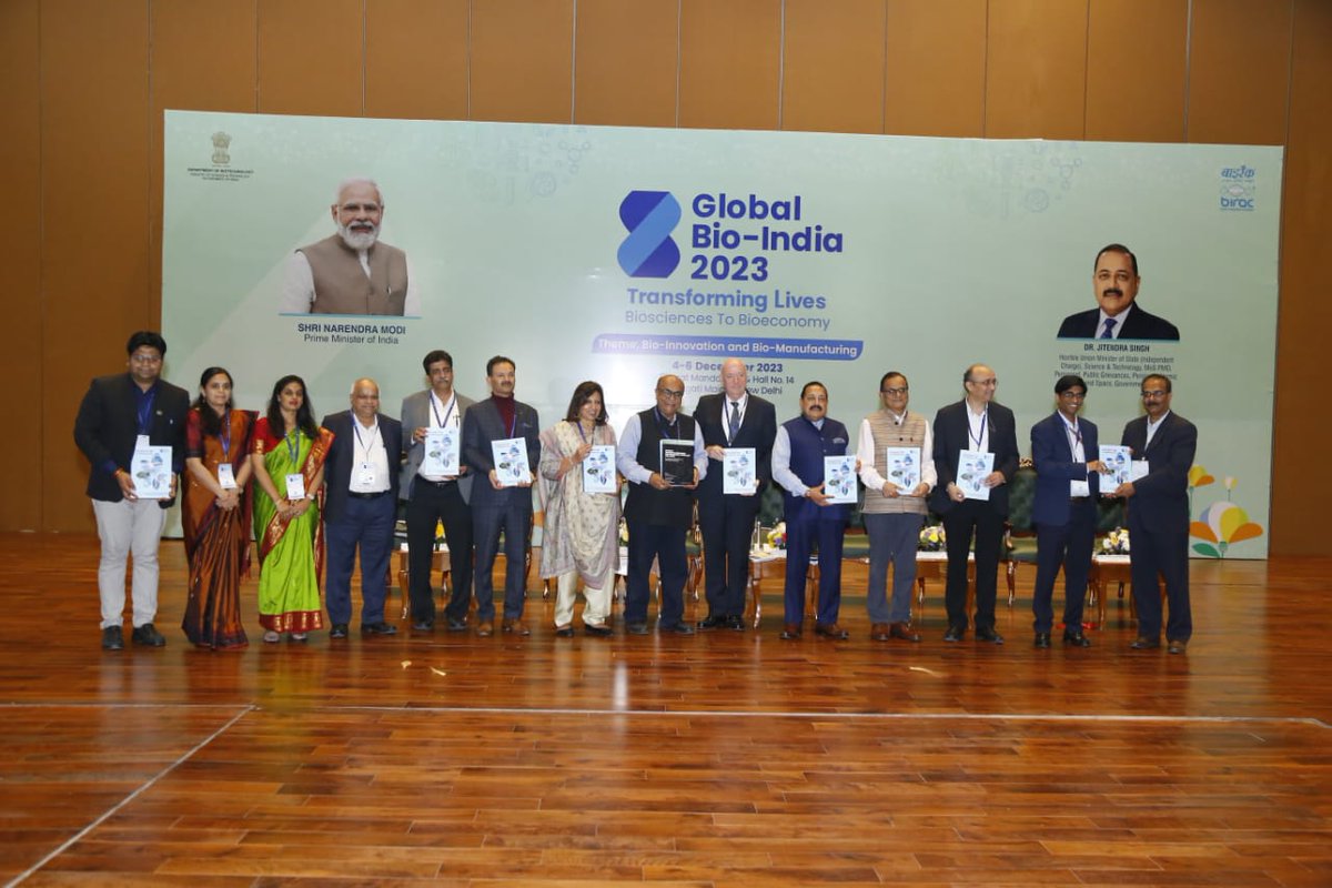 karandi65's tweet photo. It was a pleasure to participate in the inaugural ceremony of Global Bio-India (GBI) 2023  inaugurated by Hon’ble Union Minister @DrJitendraSingh at Bharat Mandapam today. The business event organised by @DBTIndia  & @BIRAC_2012  showcased Bio-Pharma, Bio-Agri, Bio-Industrial, Bio-Energy and Bio-Services sectoral prowess at the National level and to the International community. 

The exhibition would help harness opportunities, identify challenges & explore partners for inclusive growth. It would also provide confidence to the international community about the Government of India's Policies to promote growth in this sector & provide a boost to both #MakeInIndia and #Startup #India for the #biotech sector. 

@IndiaDST has several initiatives in Biotech Innovation Ecosystem and Bio-Manufacturing & there is a need to scale such efforts to a level where bio-economy becomes a significant contributor to our GDP and India’s economy.

Dr @rajesh_gokhale, DBT Secretary; Dr @kiranshaw , Executive Chairperson & founder @Bioconlimited ; Prof @AjaySoodIISc, @PrinSciAdvGoI and His Excellency Freddy Svane, Ambassador at Royal Danish Embassy in Delhi also participated in the event.
#GlobalBioIndia2023