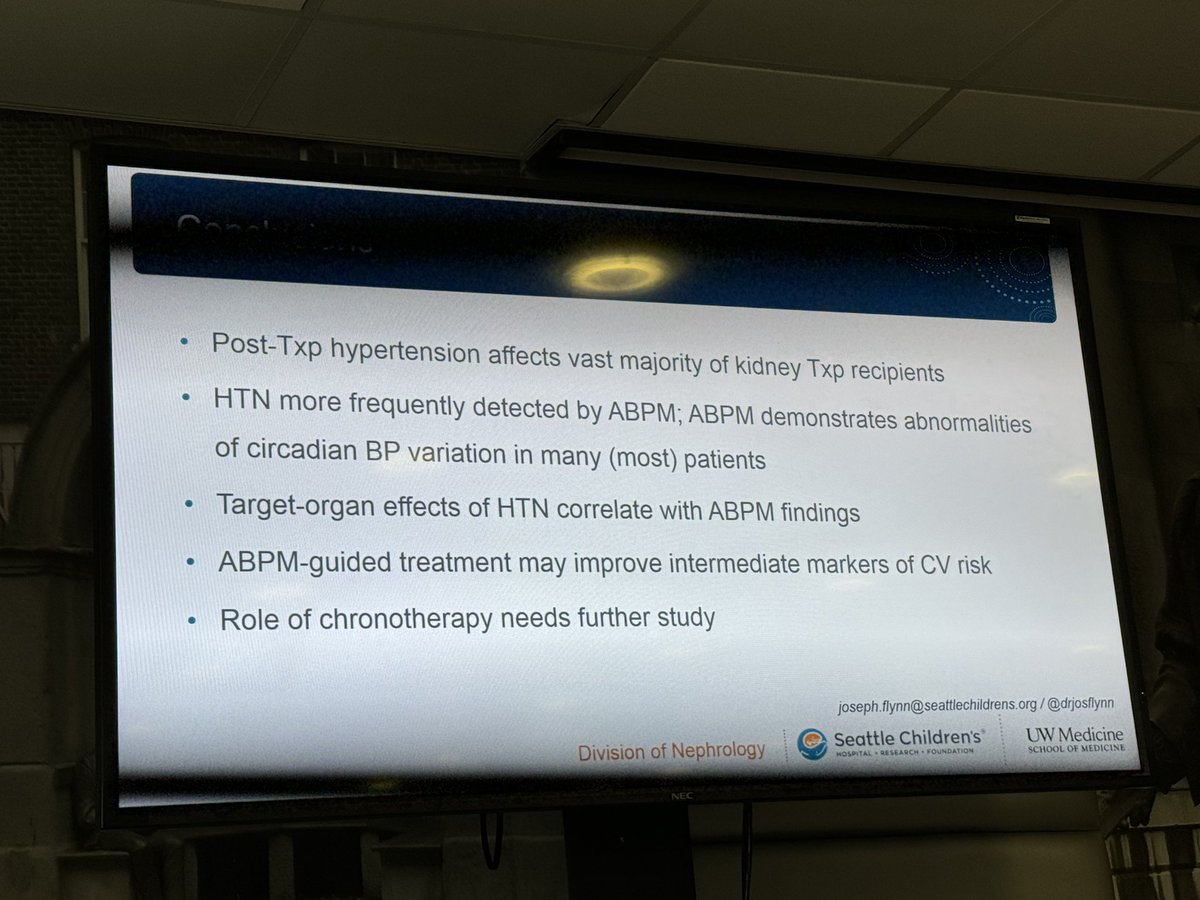 Hypertension and the role of ABPM in renal transplant children - excellent presentation by <a href="/drjosflynn/">𝐉𝐨𝐬𝐞𝐩𝐡 𝐅𝐥𝐲𝐧𝐧, 𝐌𝐃</a> <a href="/transplant4kids/">Paediatric Kidney Transplantation Symposium</a> #transplant4kids