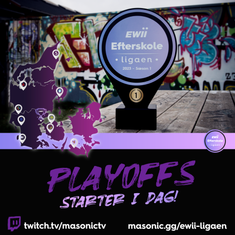 De næste par dage går det løs med EWII Efterskole Ligaens slutspil. Vi har alle tre hold med i slutspil A, som er klar på at give den gas og forhåbentlig hive trofæet til Ølgod!🏆

Udvalgte kampe bliver castet herinde: twitch.tv/masonictv 
Bracket: challonge.com/EWIITOP4