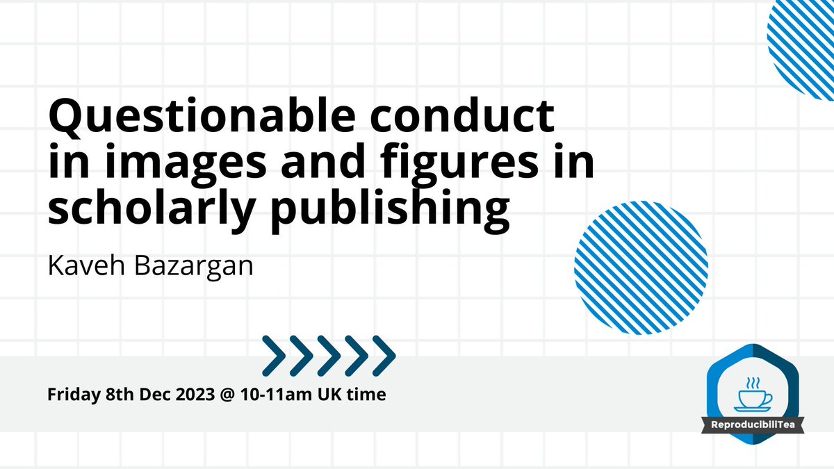 Join us this Friday (8th December) between 10-11am for our last session of the semester! We're joined by Kaveh Bazargan who will be discussing questionable conduct in the use of images and figures in scholarly publishing. 

Eventbrite: eventbrite.co.uk/e/questionable…