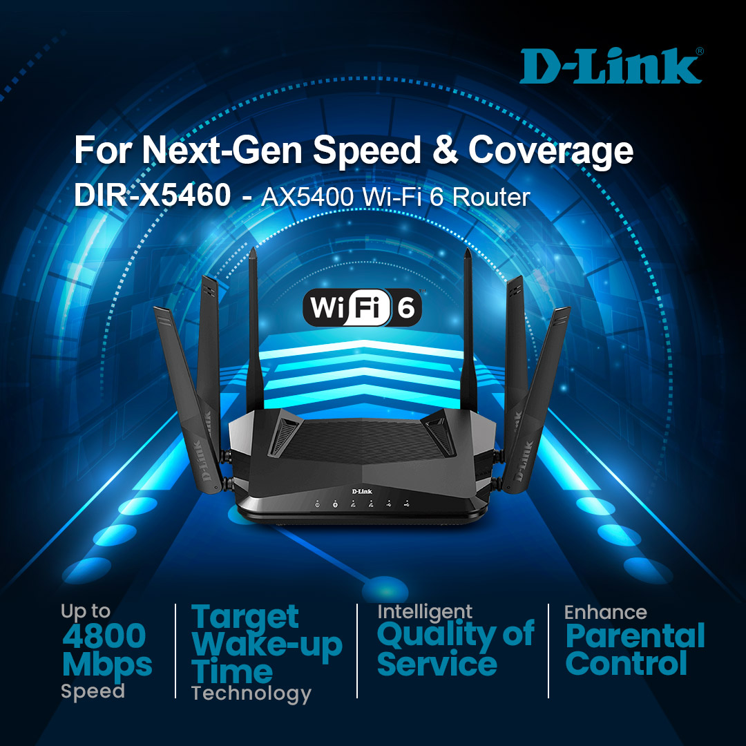 DLink_India's tweet image. Faster speeds, greater capacity &amp;amp; less network congestion made possible with D-Link AX5400 Wi-Fi 6 Router. Perfect for device-dense smart homes. For Everything Wi-Fi, there&apos;s D-Link! 
#DLink #homewifi #homerouter #smarthome #technology #gaming #streaming #wireless #WiFi6