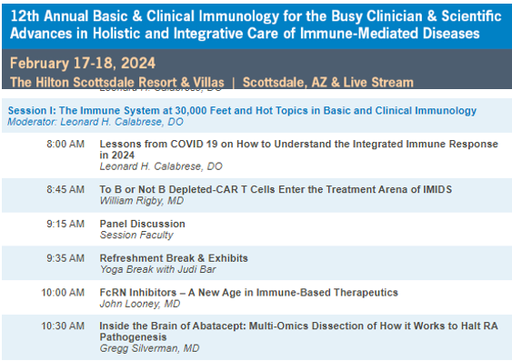 Join us in sunny Arizona if you are looking for unique Rhem/imm educational event- DAY1 AM:hot topics/immunology w remedial instruction on immunologic advances Free Virtual w registration and low tuition& trainees free @BharatKumarMD @AdamJBrownMD clevelandclinicmeded.com/live/courses/c…