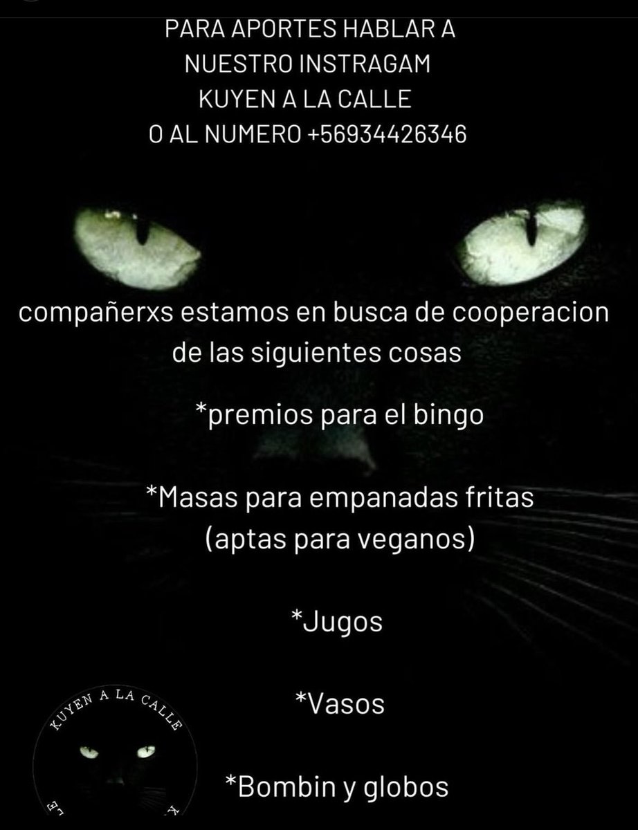 Rebelde_1312's tweet photo. #SolidaridadComoArma Kompas se buscan aportes para la jornada de apoyo al kompañerx Kuyen. Todos los datos en el flyer. Esto será el 9/12 en el Espacio #PabloVergara de la #VillaFrancia 
#APAÑE #DIFUNDA #libertadalxspresxspoliticxs #KuyenALaKalle https://t.co/fJCnPSHpUS