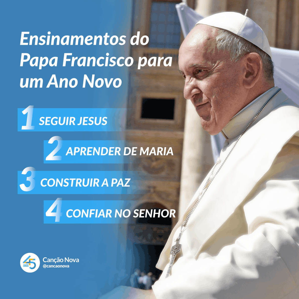 Estamos chegando ao fim de mais um ano e sempre que um novo ano começa, nós queremos renovar nossa vida e nossas esperanças. 

Ano novo é vida nova, mas como devemos vivê-lo? Confira esses 4 ensinamentos para um ano de paz e fé