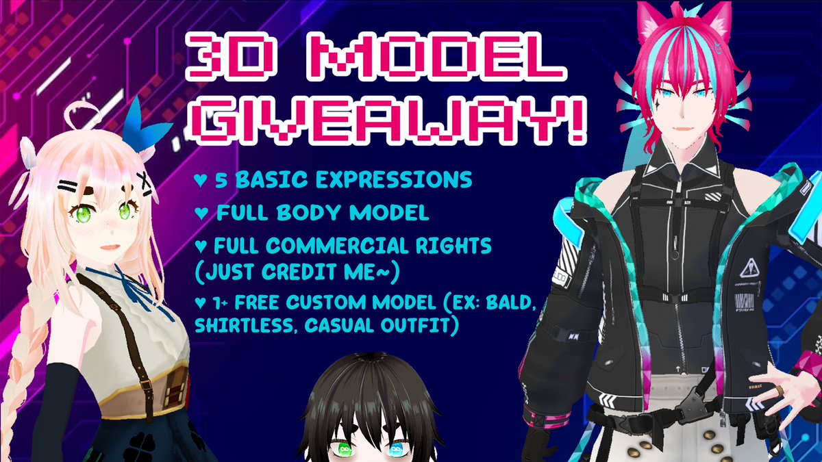 ✨3D MODEL GIVEAWAY! (1 WINNER)✨

Thank you all so much for 500 follows on Twitch! 
As promise~ We want a 3D sibling!

ENDS ON DECEMBER 15 🫶

📦TO ENTER 📦
Follow | Like | RT 
And Comment your reference!

Don't hesitate and give it a shot!

#VTuber #VtuberEN #3DModel #Giveaway