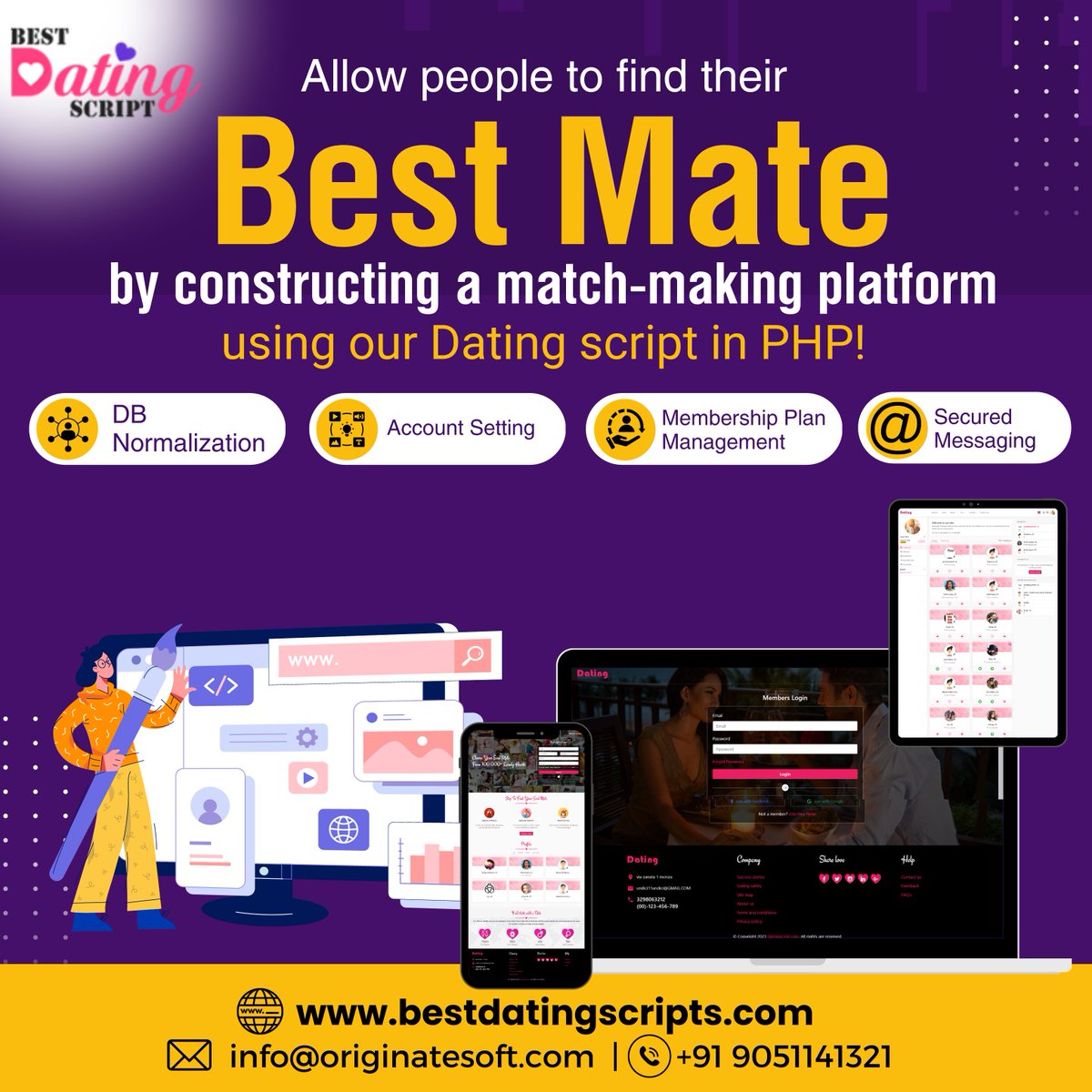 datingscripts's tweet image. Now you can create a highly robust dating platform for user to find their soul mate.
Implement our #Datingscript and get your dating platform ready within a few hours. It is highly scalable and has modern features in it.
Get Free Demo Now!
🌐 bestdatingscripts.com