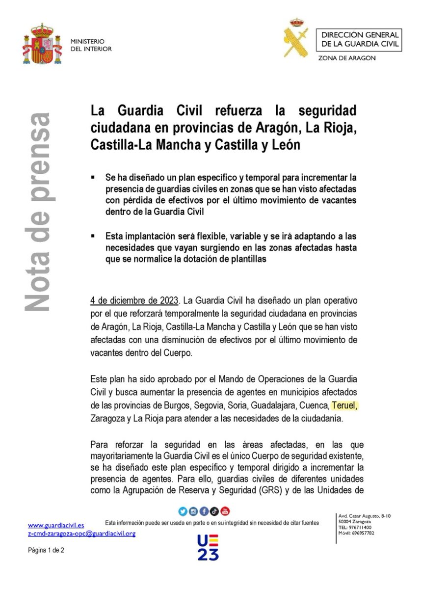 bastones_g's tweet image. Plan específico y temporal para incrementar la presencia de @guardiacivil en algunas zonas. USECIC y GRS reforzarán los servicios que habitualmente hacen las unidades territoriales. Se van a poner a instruir también? 
Más plantilla y restructuración territorial y menos parches