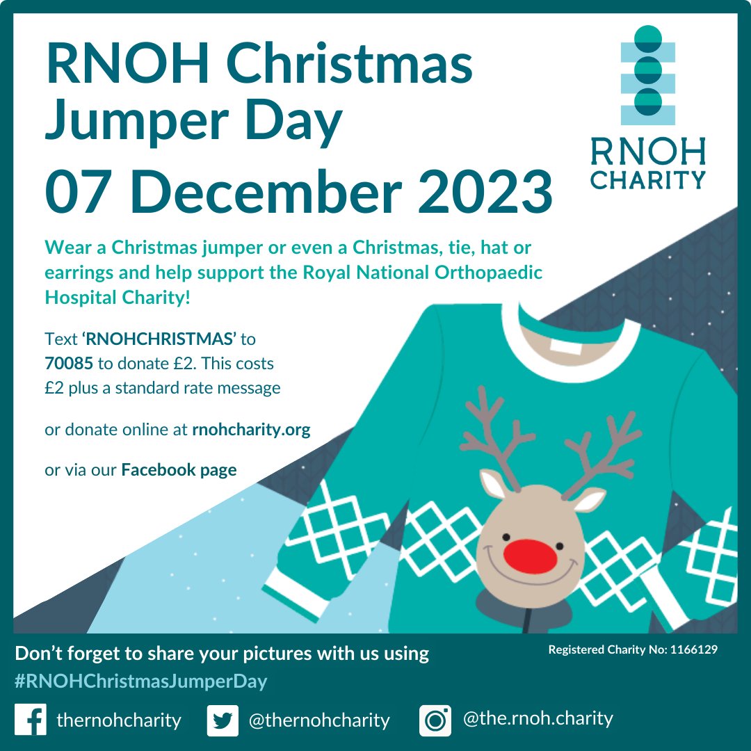 RNOH Christmas Jumper Day this Thursday! Wear your most festive Christmas Jumper at home, work or school and help support the @RNOHnhs #RNOH #ImpossiblePossible