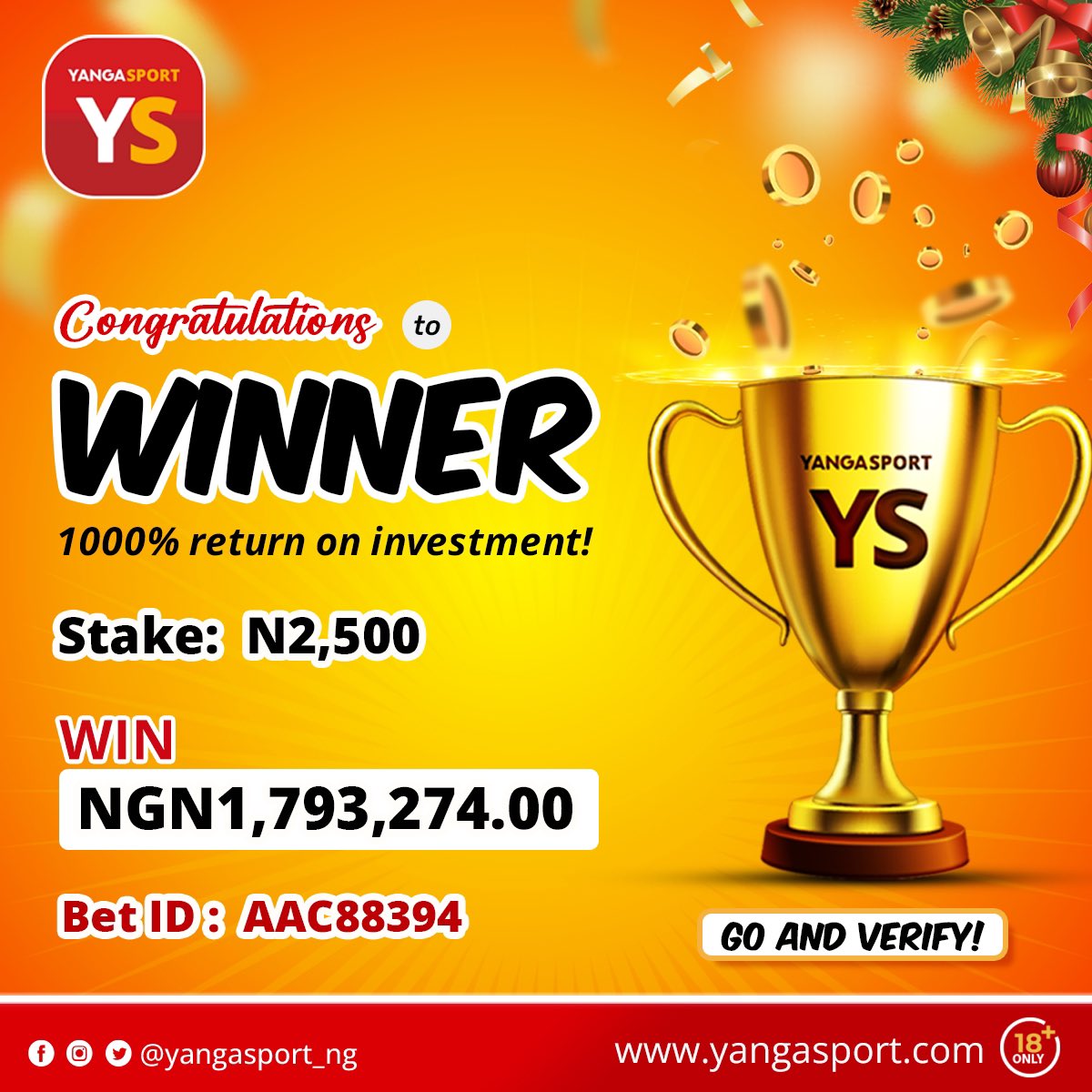 yangasport_ng's tweet photo. Big Winners 🔥🔥🔥
This could be you if you bet on YangaSport 💪🏽 https://t.co/9YIo0vGRwo
