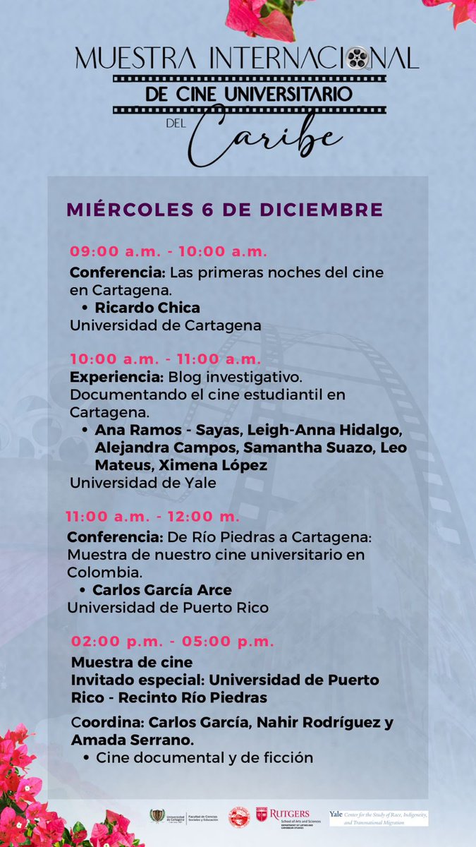🎬🎞️ Hoy inicia la Muestra Internacional de Cine Universitario del Caribe #MICUC2023 

Son 3 días de conversación, reflexión y muestra sobre lo que significa narrarnos desde el Caribe. 

🕔  9:00 a.m. 
📍Biblioteca Fernández de Madrid del Claustro San Agustín de la <a href="/uni_cartagena/">Universidad de Cartagena</a>