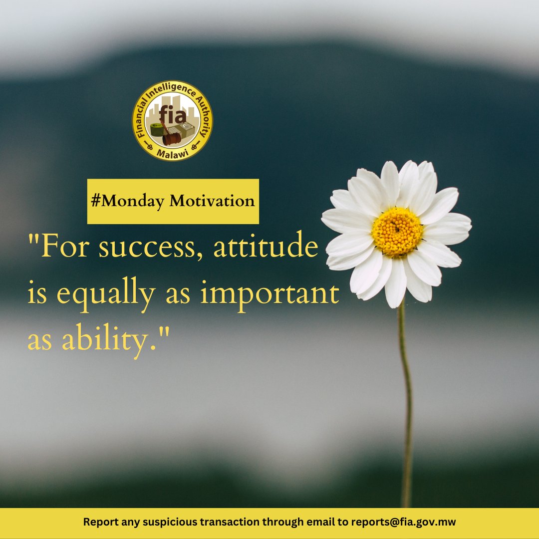 Attitude is a critical success factor. Make positive attitude your lifestyle. Happy new week!

You can report any suspicious transaction by sending an email to reports@fia.gov.mw.