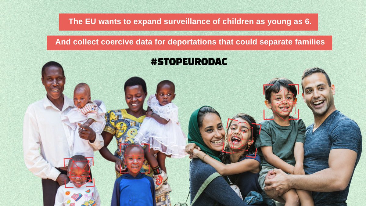 🚨The EU is trying to expand #EURODAC, a database to facilitate the registration and deportation of asylum seekers

The expansion includes:

🔎Use of #FacialRecognition
🧒🏽Including children as young as 6
🚔More access by police

Civil society says: #StopEURODAC
