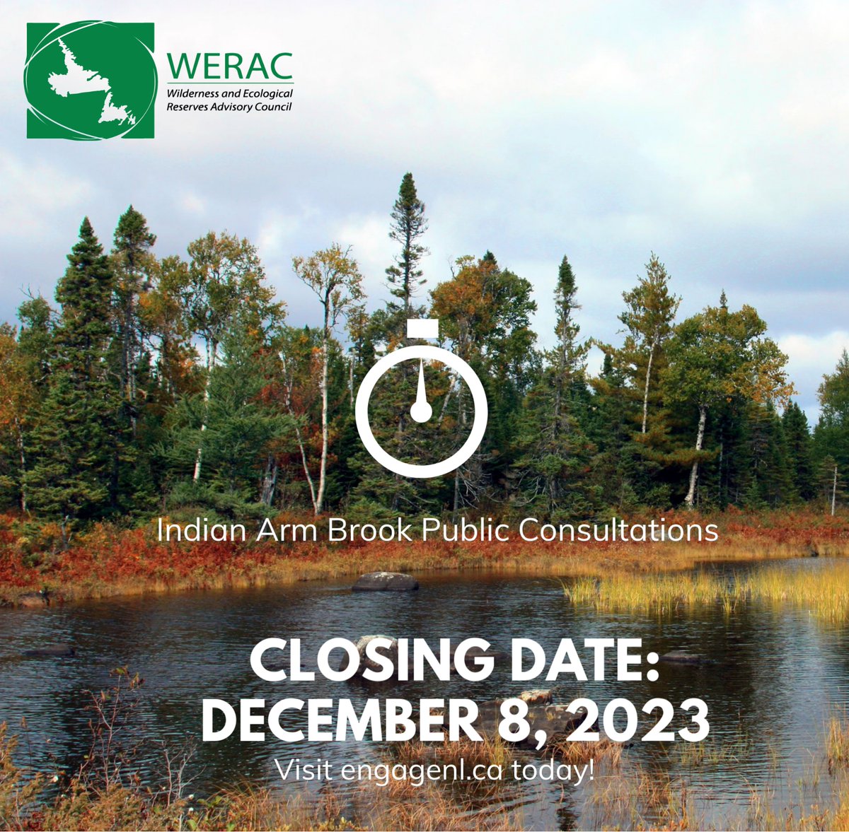 📷 Don't miss out! December 8, 2023, is the closing date for public consultations on whether or how to protect Indian Arm Brook. Your input matters! Visit engageNL.ca before the deadline and have your say on the future of this natural area. 📷 #WERAC  <a href="/ECC_GovNL/">Environment and Climate Change</a>