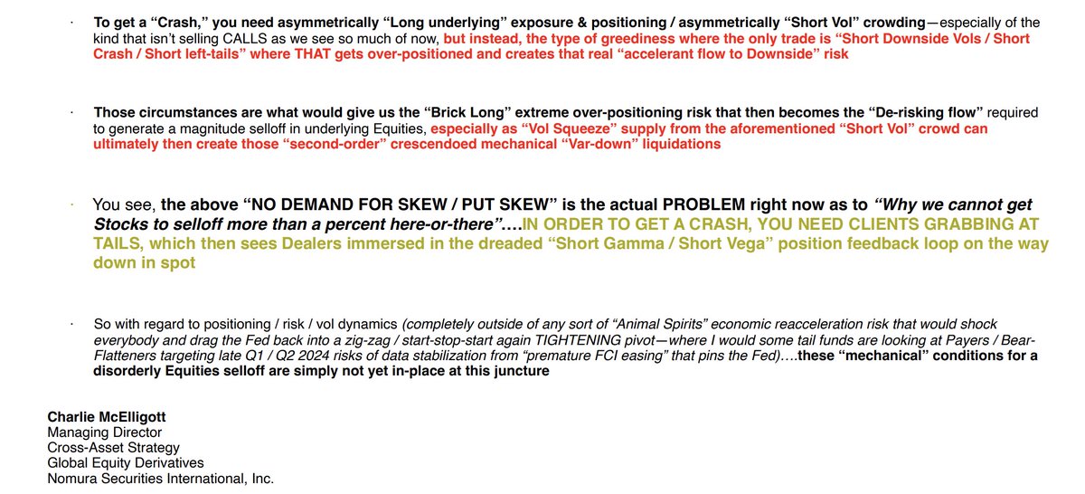 SethCL's tweet image. Nomura's McElligott:

"Why a market crash ISN'T possible, based on positioning and appetite"

$SPX $SPY $QQQ $DIA