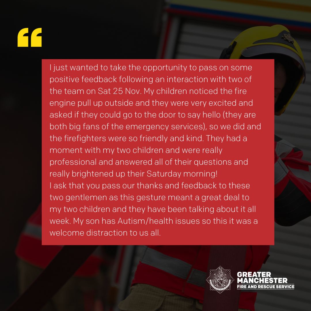 manchesterfire's tweet photo. What a lovely compliment we've got in for #Leigh White Watch. 
Little actions can make the biggest difference 🥰 
No job like it 🚒 ❤️  #TeamGMFRS https://t.co/WzUHo5TQEr