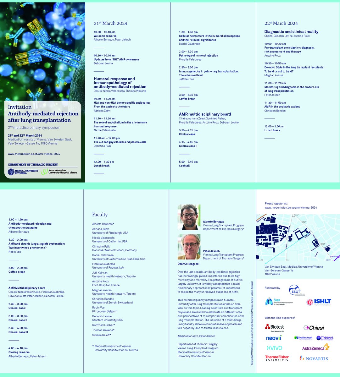 Alberto Benazzo (@albertobenazzo) on Twitter photo 📆Submit your abstract for the Multidisciplinary Symposium on Pulmonary AMR by 29 Jan 2024.
#AMR #Transplant
We are very happy to have a very strong faculty!
Learn more at 📷bit.ly/3QwVrOn
<a href="/ISHLT/">The ISHLT</a> <a href="/ESOTtransplant/">ESOTtransplant</a> <a href="/MedUni_Wien/">MedUni Wien</a> 📆Submit your abstract for the Multidisciplinary Symposium on Pulmonary AMR by 29 Jan 2024.
#AMR #Transplant
We are very happy to have a very strong faculty!
Learn more at 📷bit.ly/3QwVrOn
<a href="/ISHLT/">The ISHLT</a> <a href="/ESOTtransplant/">ESOTtransplant</a> <a href="/MedUni_Wien/">MedUni Wien</a>