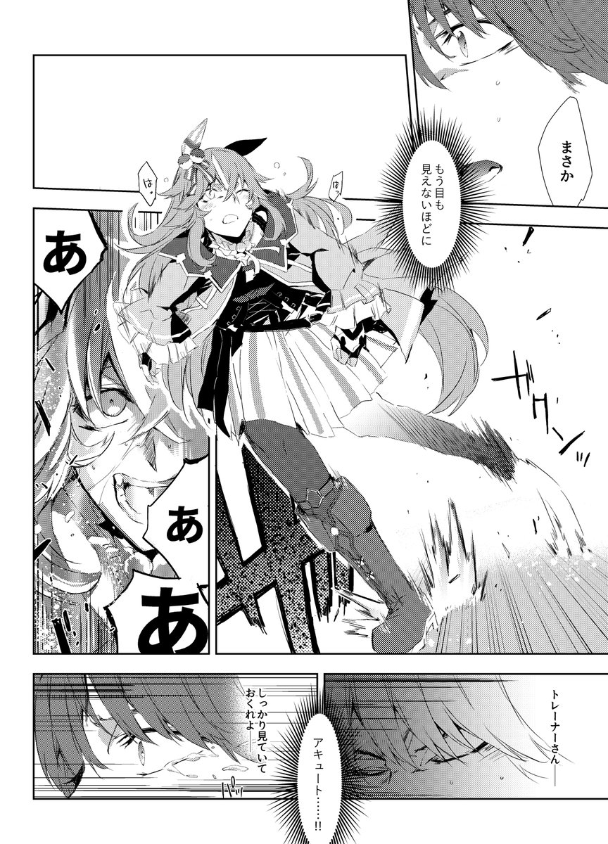 【冬コミ新刊③】
 七色(B5/28P)
アキュートさん+トレーナー+オペラオー本。予告集のような、ストーリーに沿った描きたい部分だけを詰め込んだ準備号。風です。 