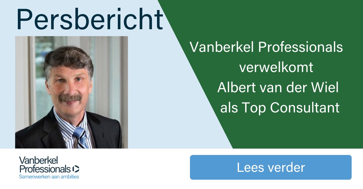 VBprofs's tweet image. 𝗭𝗼𝗲𝘁𝗲𝗿𝗺𝗲𝗲𝗿, 𝟰 𝗱𝗲𝗰𝗲𝗺𝗯𝗲𝗿 𝟮𝟬𝟮𝟯 – Vanberkel Professionals heeft het genoegen aan te kondigen dat Albert van der Wiel is toegetreden als Top Consultant. 
Lees het #persbericht hier:
lnkd.in/dag662xA
#VanberkelProfessionals #Topconsultant