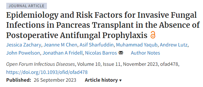 Excellent clinical research by our ID-Transplant teams at Indiana University School of Medicine on fungal proph and IFI epi in pancreas transplantation. @IUIDfellowship @IUSMDeptMed @IUMedSchool @IDSAInfo