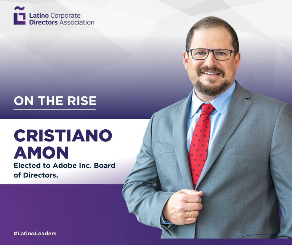 Congratulations to Cristiano Amon who was elected to #Fortune233 Adobe Inc. (NASDAQ: ADBE) Board of Directors. Cristiano currently serves as the President and CEO of Qualcomm. 

Read more: buff.ly/3Ri0Jxw

#LCDAOnTheRise #LatinoLeaders